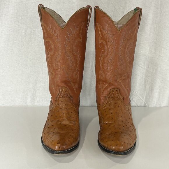 Vintage JE-VER COWBOY Boots Brown Ostrich Leather Men’s Size 10.5 Western Mexico - Picture 2 of 11